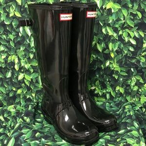 Hunter Boots Black Glossy Rain Boots Size 7